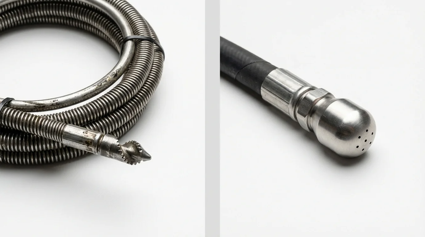 Drain snake cable and hydro jetting nozzle used for drain cleaning in Gibsonia, PA