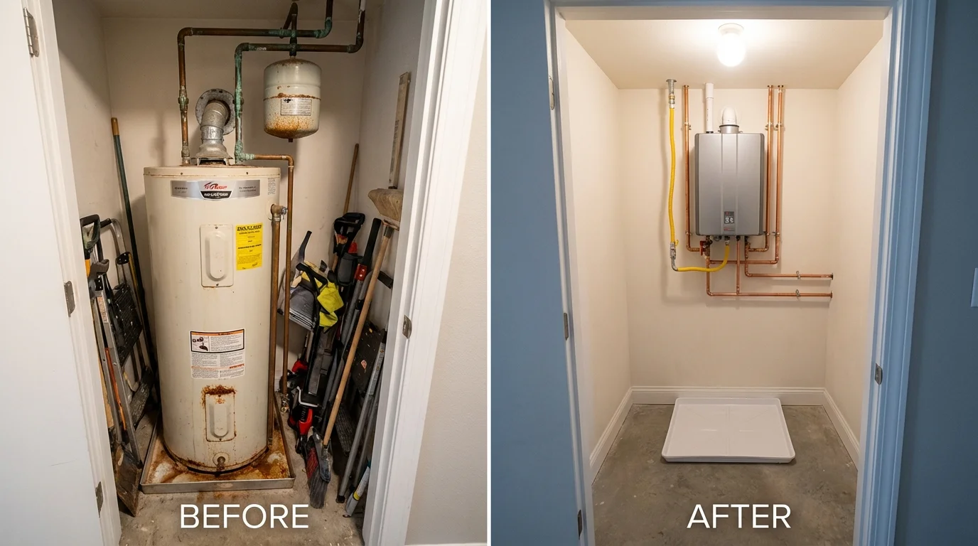 Tank water heater versus wall-mounted tankless unit comparison for Gibsonia, PA homeowners