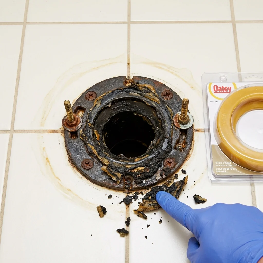 Failed wax ring showing water seepage at the base of a toilet in a Gibsonia, PA home