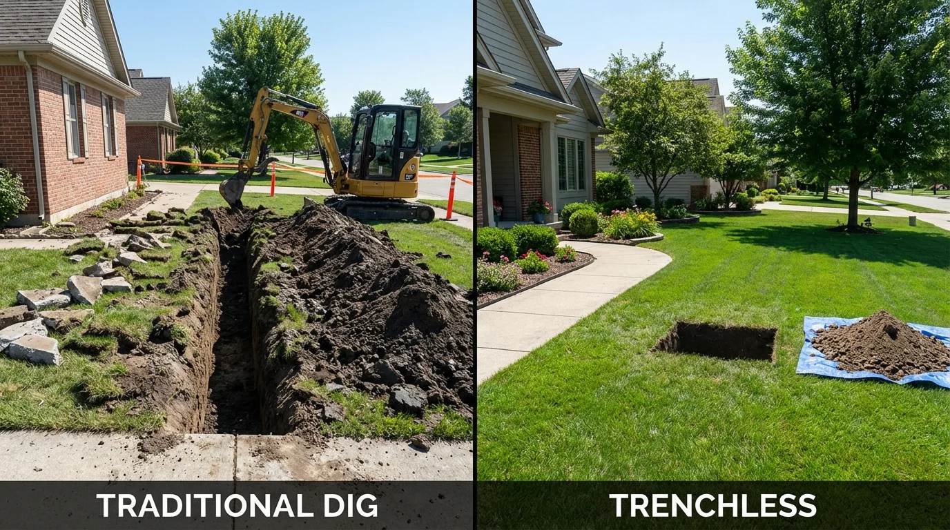 Trenchless sewer repair with minimal yard damage versus traditional excavation in Gibsonia, PA